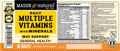 Photo of the Mason Natural Daily Multiple Vitamins with Minerals label
