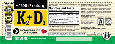 Photo of the Mason Natural K2 + D3 label