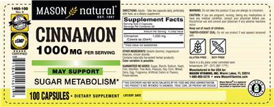Photo of the Mason Natural Cinnamon 1000 mg label