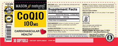 Photo of the Mason Natural CoQ10 100 mg label