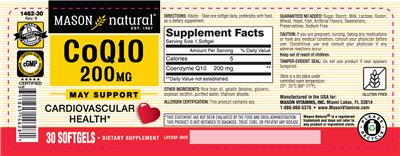 Photo of the Mason Natural CoQ10 200 mg label