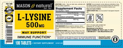 Photo of the Mason Natural L-Lysine 500 mg label