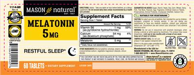 Photo of the Mason Natural Melatonin 5 mg label