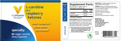 Photo of the The Vitamin Shoppe L-Carnitine Plus Raspberry Ketones label