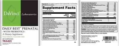 Photo of the DaVinci Laboratories Daily Best Prenatal with Probiotics label