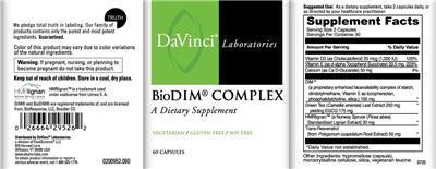 Photo of the DaVinci Laboratories BioDIM Complex label