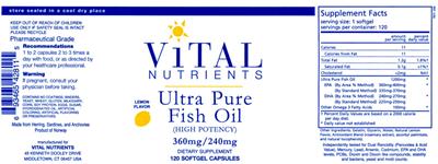 Photo of the Vital Nutrients Ultra Pure Fish Oil Lemon Flavor label