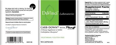 Photo of the DaVinci Laboratories Carb-Down With Phase 2 Carb Controller label