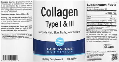 Photo of the Lake Avenue Nutrition Collagen Type I & III label