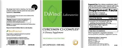 Photo of the DaVinci Laboratories Curcumin C3 Complex 500 mg label
