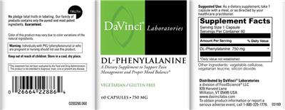 Photo of the DaVinci Laboratories DL-Phenylalanine 750 mg label