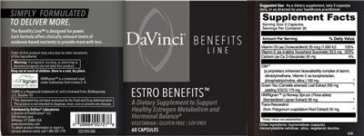 Photo of the DaVinci Benefits Line Estro Benefits label