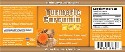 Photo of the MaritzMayer Laboratories Turmeric Curcumin 500 label