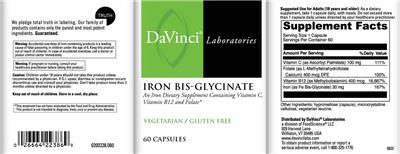 Photo of the DaVinci Laboratories Iron Bis-Glycinate label
