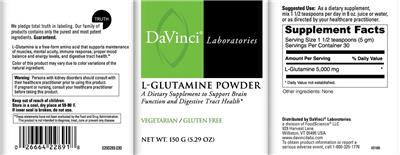 Photo of the DaVinci Laboratories L-Glutamine Powder label