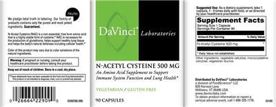 Photo of the DaVinci Laboratories N-Acetyl Cysteine 500 mg label