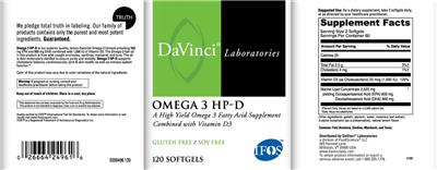Photo of the DaVinci Laboratories Omega 3 HP-D label