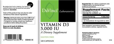 Photo of the DaVinci Laboratories Vitamin D3 5,000 IU label