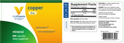 Photo of the The Vitamin Shoppe Copper 2 mg label