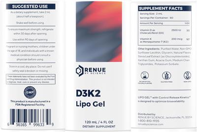 Photo of the Renue By Science D3K2 Lipo Gel label