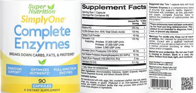 Photo of the Super Nutrition SimplyOne Complete Enzymes label