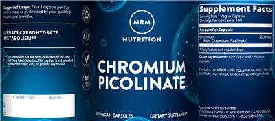 Photo of the MRM Nutrition Chromium Picolinate label