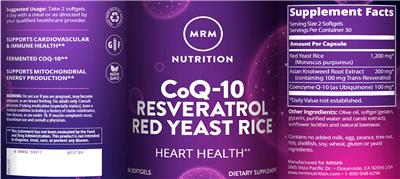 Photo of the MRM Nutrition CoQ-10 Resveratrol Red Yeast Rice label