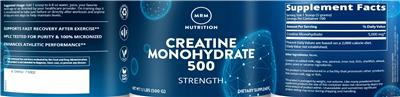 Photo of the MRM Nutrition Creatine Monohydrate 500 label