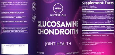 Photo of the MRM Nutrition Glucosamine Chondroitin label