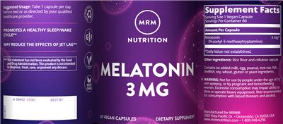 Photo of the MRM Nutrition Melatonin 3 mg label