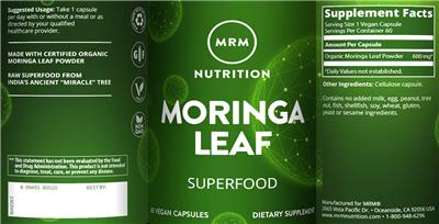 Photo of the MRM Nutrition Moringa Leaf label