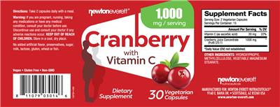 Photo of the NewtonEverett Cranberry 1000 mg with Vitamin C label
