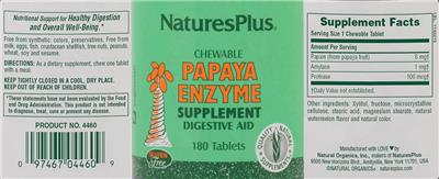 Photo of the NaturesPlus Chewable Papaya Enzyme label