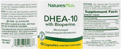 Photo of the NaturesPlus DHEA-10 with BioPerine label