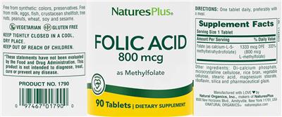 Photo of the NaturesPlus Folic Acid 800 mcg label