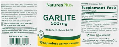 Photo of the NaturesPlus Garlite 500 mg label