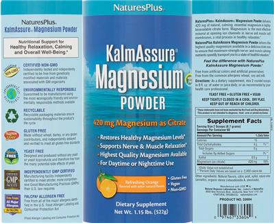 Photo of the NaturesPlus KalmAssure Magnesium Powder 420 mg Refreshing Orange label