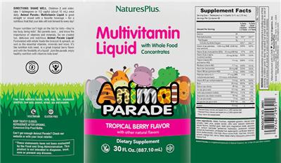 Photo of the Nature's Plus Animal Parade Multivitamin Liquid Tropical Berry Flavor label