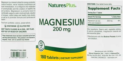 Photo of the NaturesPlus Magnesium 200 mg label