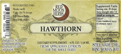 Photo of the Red Moon Herbs Hawthorn label