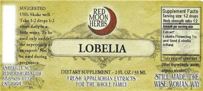 Photo of the Red Moon Herbs Lobelia label