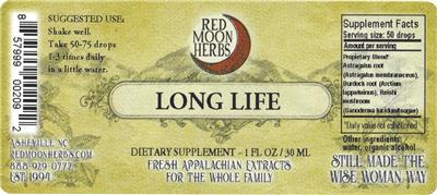 Photo of the Red Moon Herbs Long Life label