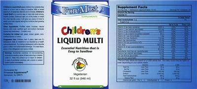 Photo of the Foremost Supplements Children's Liquid Multi Yummy Citrus Flavor label