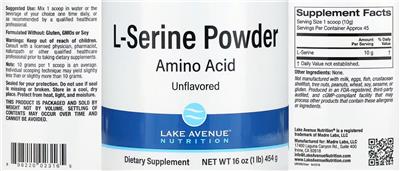 Photo of the Lake Avenue Nutrition L-Serine Powder Unflavored label
