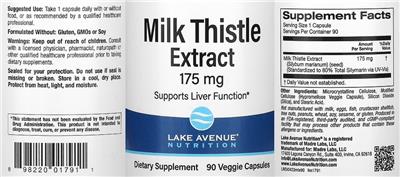 Photo of the Lake Avenue Nutrition Milk Thistle Extract 175 mg label