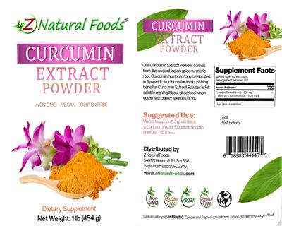Photo of the Z Natural Foods Curcumin Extract Powder label