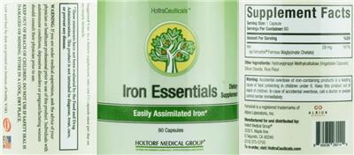 Photo of the HoltraCeuticals Iron Essentials label