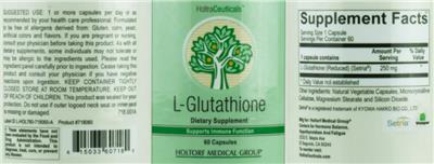 Photo of the HoltraCeuticals L-Glutathione label