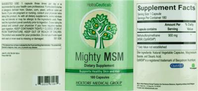 Photo of the HoltraCeuticals Mighty MSM label