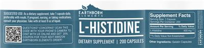 Photo of the Earthborn Elements L-Histidine label